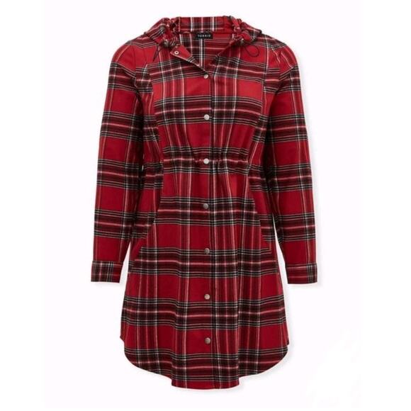 NWT Torrid Jacket Flannel Hooded Anorak Plaid Red Pockets Plus Size: 3X (22/24) - Picture 4 of 6